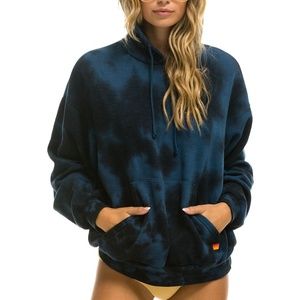NWT AVIATOR NATION hand dyed Pullover Hoodie - TIE DYE blue/black- size small